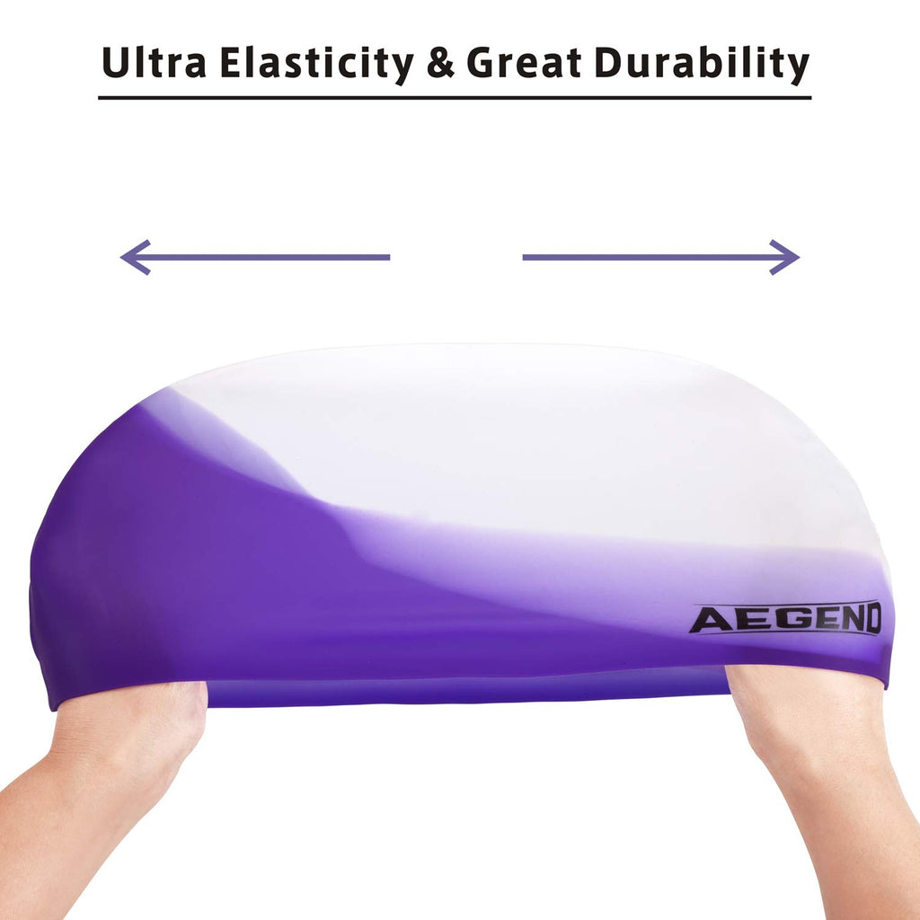 Aegend Kids Swim Cap (Age 8-12), 2 Pack, Purple & Pink