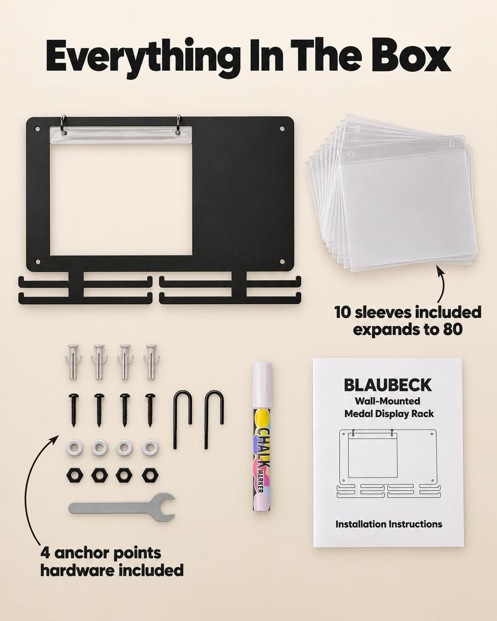 Running Medal Hanger & Bib Display Board with Chalkboard | BLAUBECK Wall Holder