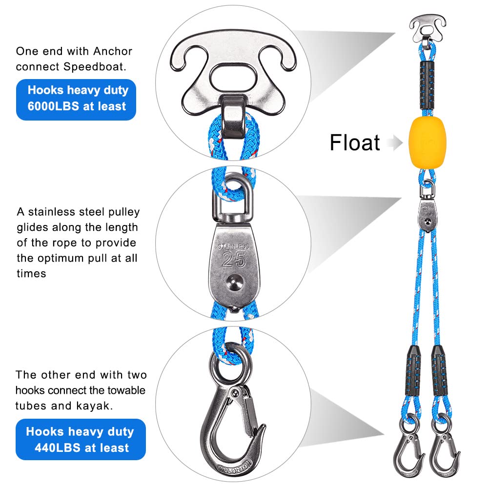 Benelabel Boat Tow Harness With Stainless Steel Pulley And Quick Connector For Water Sports - Self Centering And Floating Design
