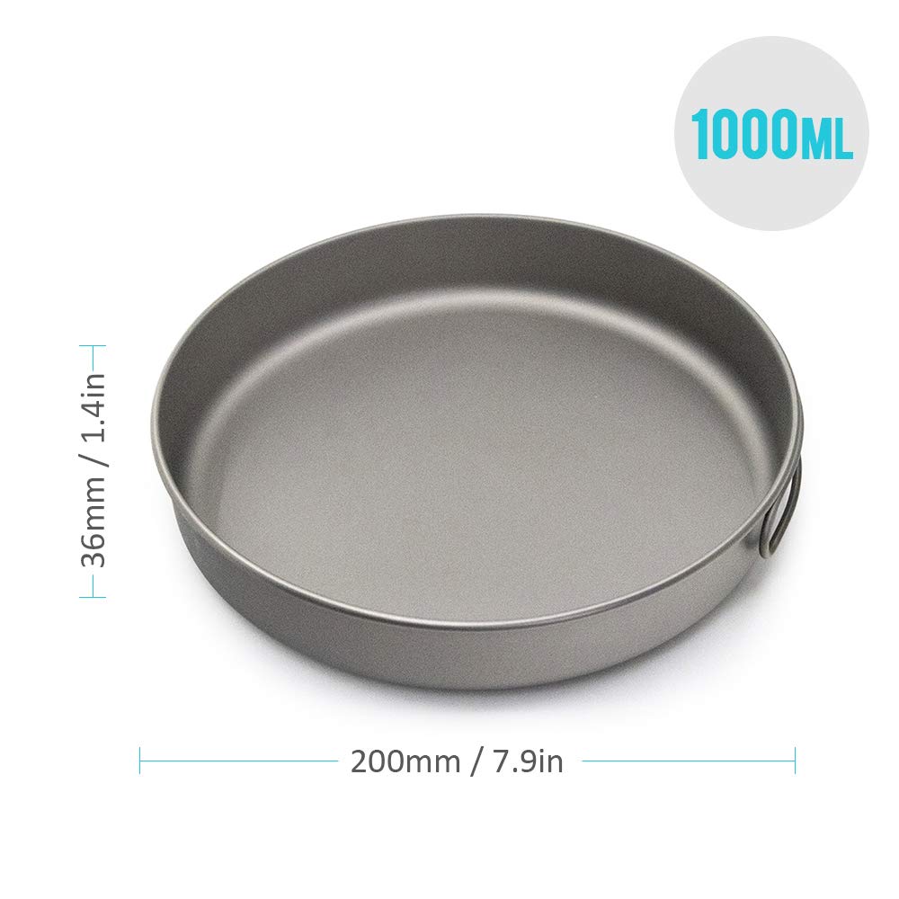 Lixada Ultralight Titanium Frypan Outdoor Camping Hiking Picnic Cooking Frying Pan 1000Ml With Folding Handle