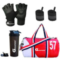 Groupers 2025L Gym & Travel Duffel Bag Red And White 432523 Cm + 700Ml Shaker + Weightlifting Gloves + Wrist Wraps, Fitness Acc