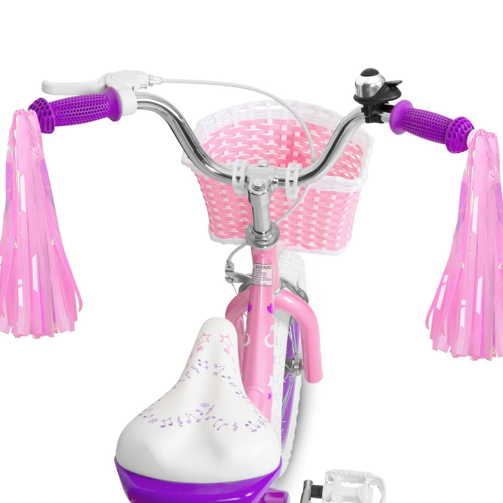 Weize Girls Bike For 3-5 Years Old Kids, 14 Inch Kids Bike With Training Wheels, Streamers, Basket And Doll Seat, Children Bicyc
