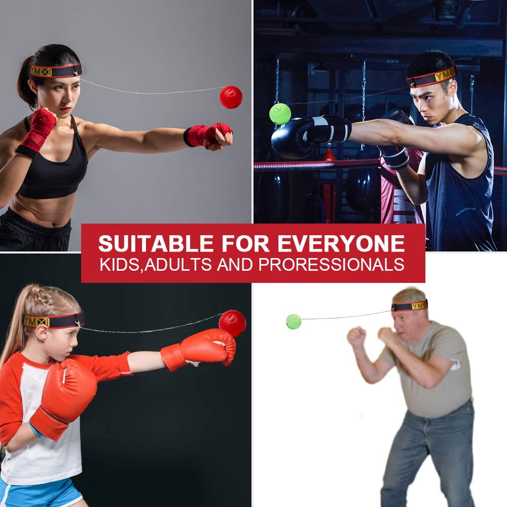Ymx Boxing Ultimate Reflex Ball Set - 4 React Reflex Ball Plus 2 Adjustable Headband, Great For Reflex, Timing, Focus And Hand E