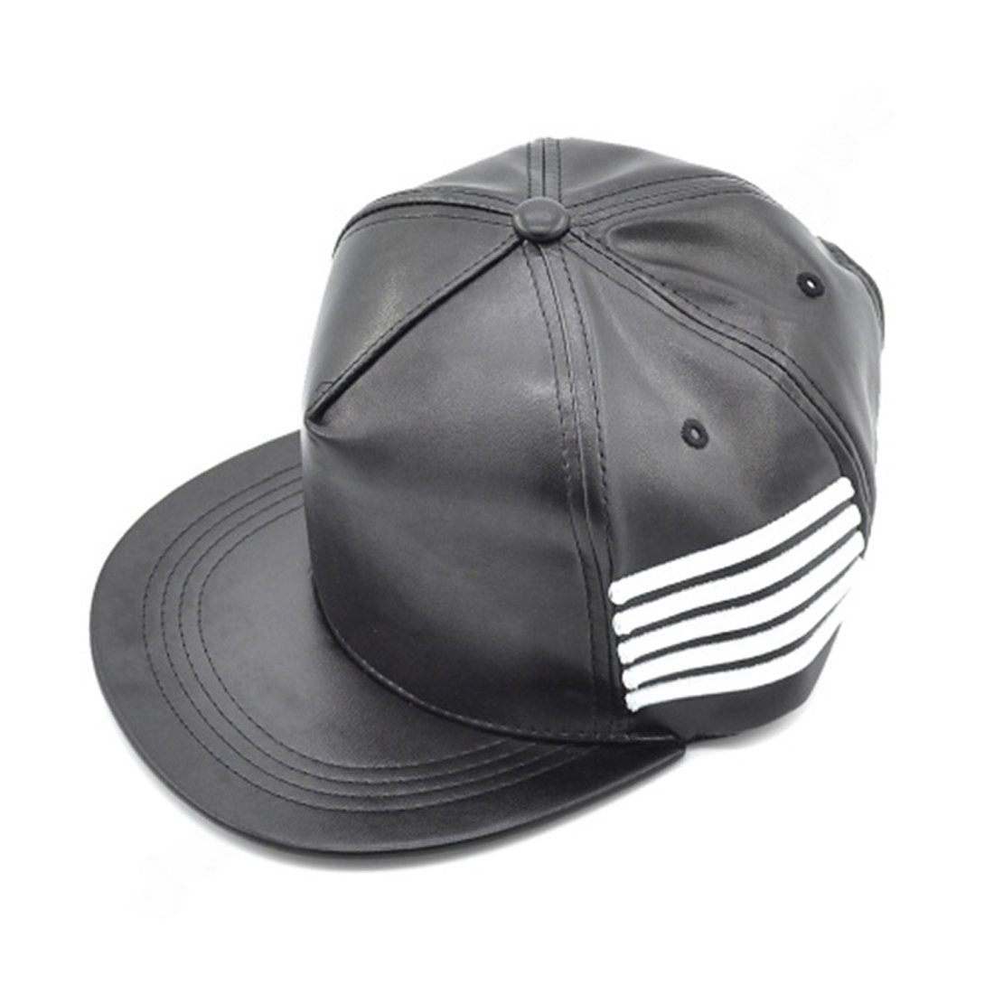 Bolax Black Leather Hip Hop Cap With Stripes
