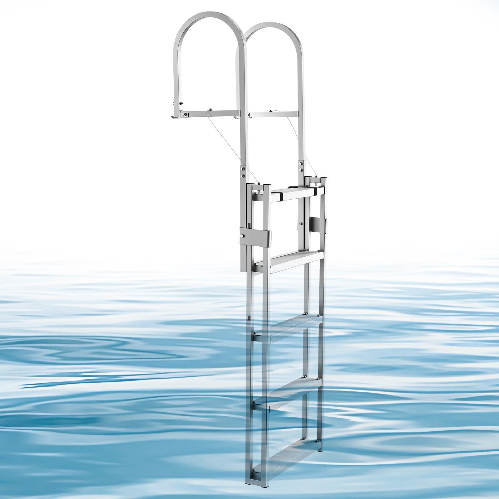 VEVOR Retractable Dock Ladder, 5 Steps, Aluminum Alloy Pontoon Boat Swim Ladder, with Non-Slip Wide Steps, 350 lbs Weight Capaci