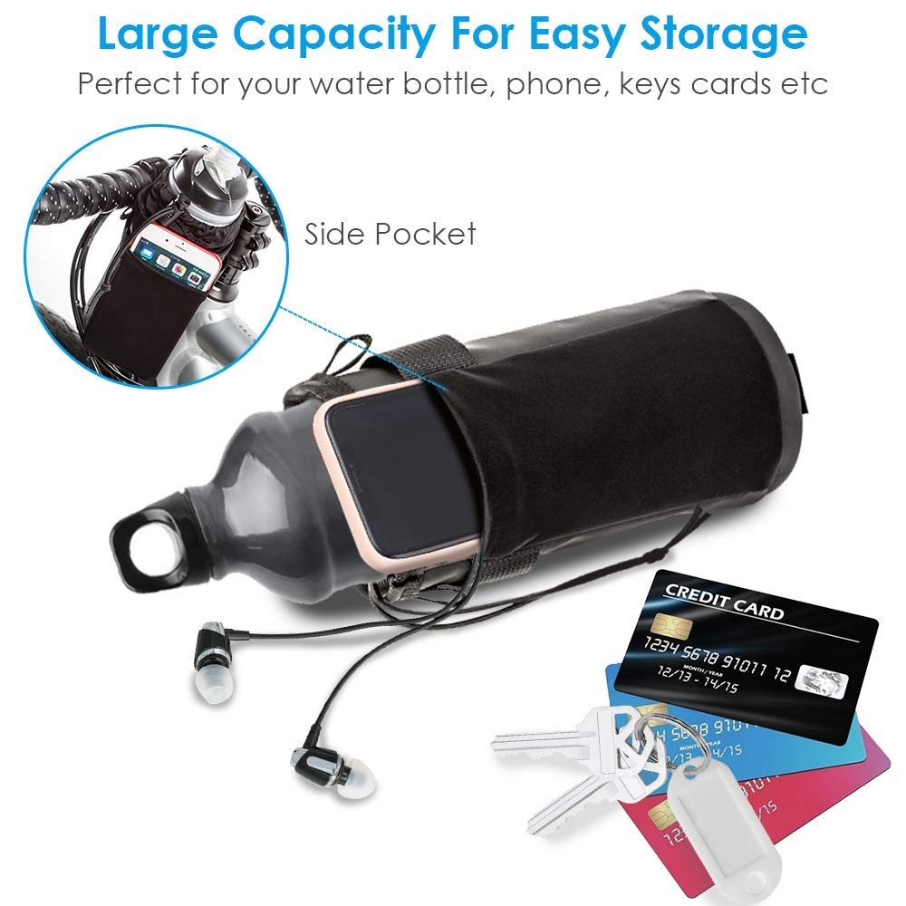 Wotow Bike Water Bottle Holder Bag, Bicycle Insulated Drink Cup Holder, Handlebar Frame Strap-On No Screws Water Bottle Cage, Cy