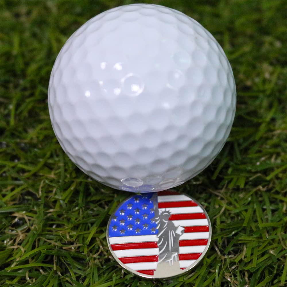 Pinmei Lot Of 10 Golf Ball Markers Assorted Patterns - Soft Enamel Technique (Usa Flag And Statue Of Liberty)
