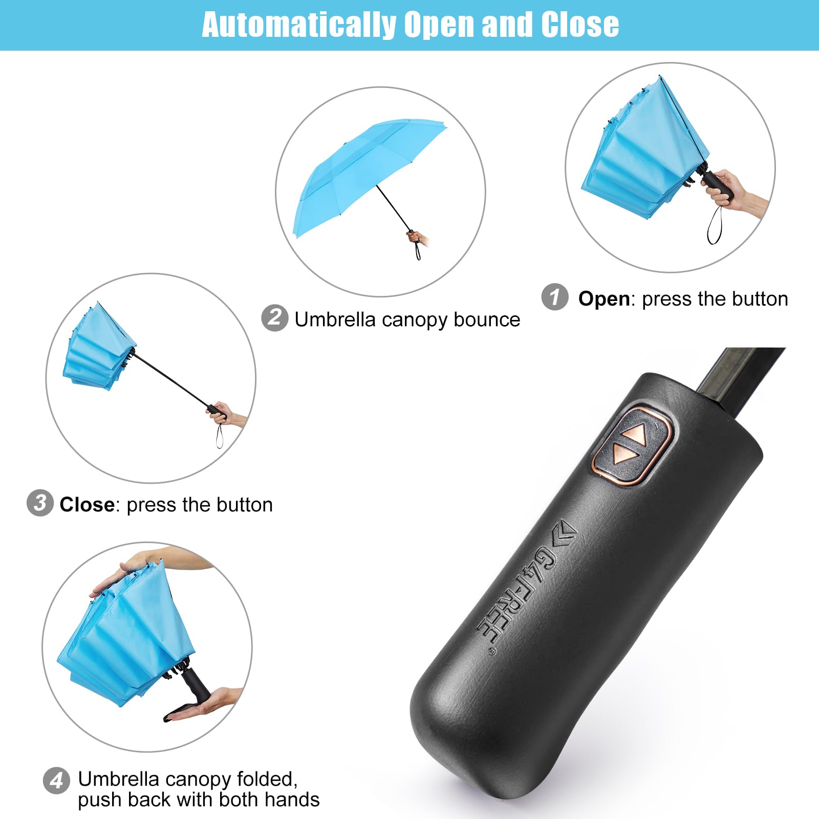 G4Free 62 Inch Large Golf Umbrella Compact Reverse Travel Umbrella 10 Ribs Windproof For Rain Double Canopy Automatic Open Close