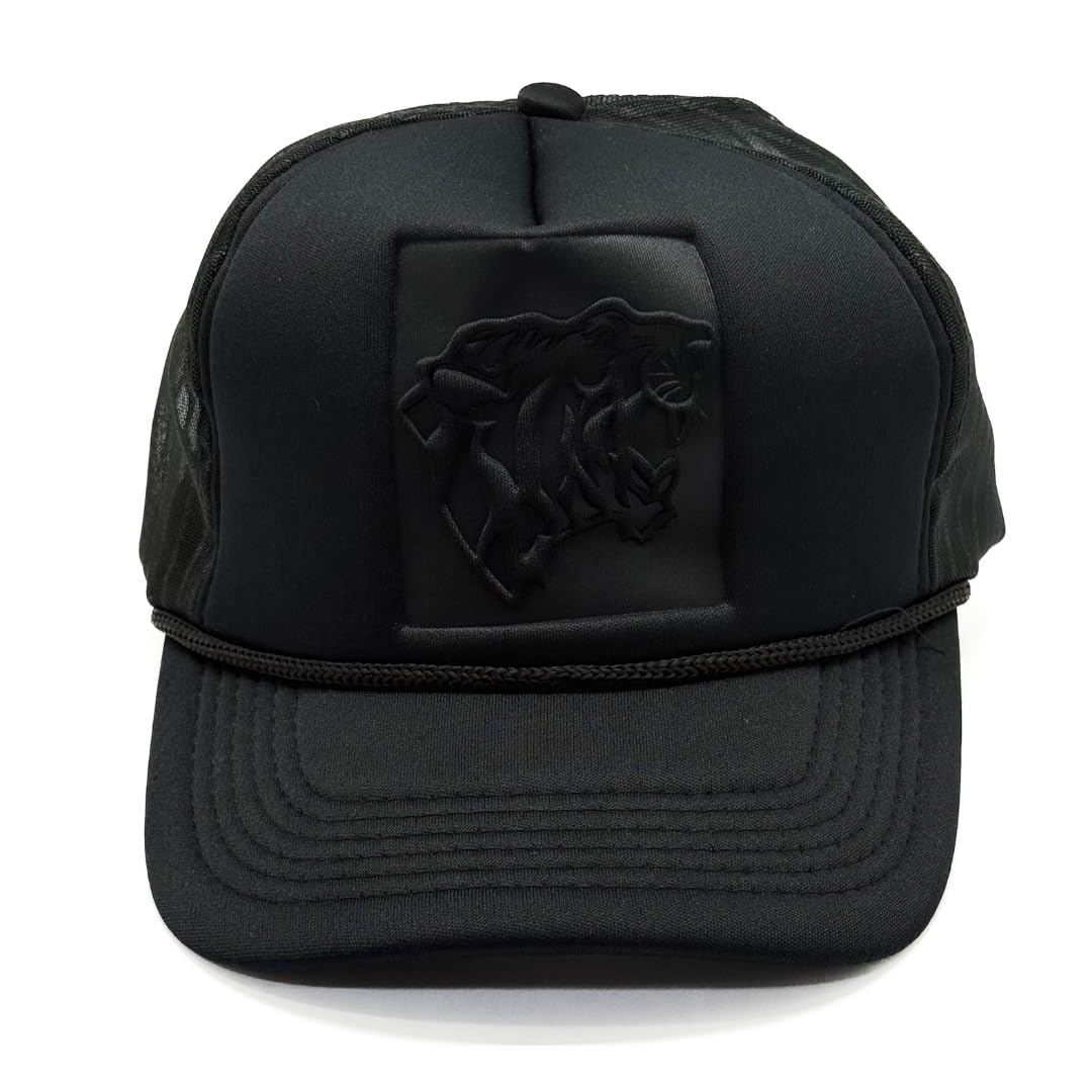 The Tie Hub Black Trucker Cap With Embossed Tiger Patch Unisex Adjustable Snapback Trucker Cap