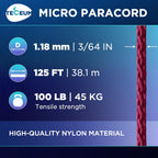 Teceum Micro Paracord - Maroon - 1.18 Mm X 125 Ft - Micro Utility Cord - Thin Braided Paracord Rope Nylon Polyester - Wind Chime