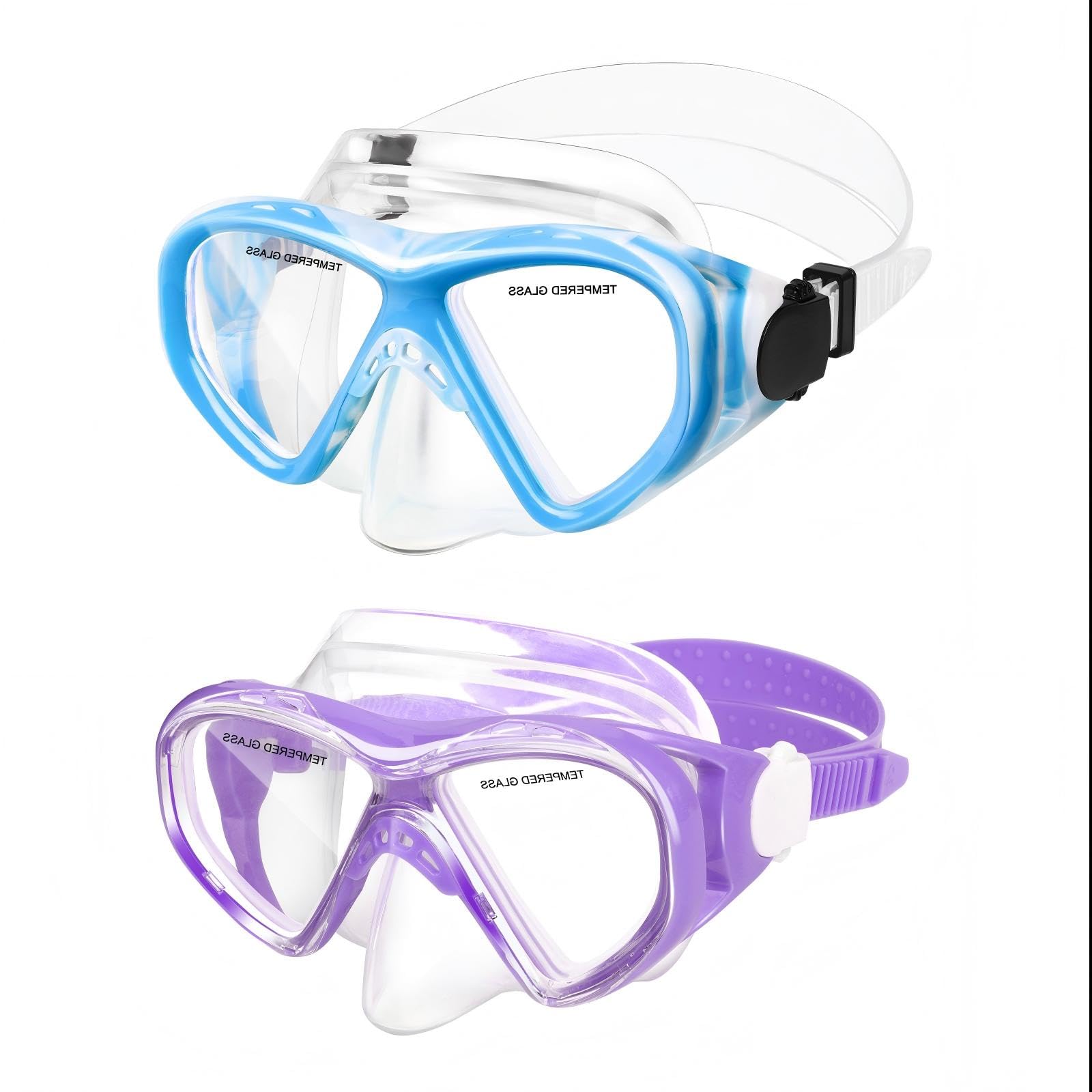(2PCS Blue Blue&Purple) ACQCES Kids Swim Goggles Snorkel Diving Mask for Boys Girls Ages 5-15, Two-Color Anti-Fog Swimming Goggl