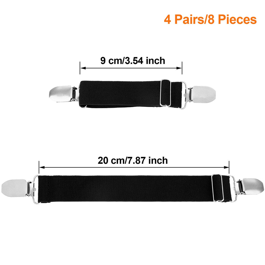 Boao 8 Pieces Elastic Adjustable Boot Straps Clips Pant Stirrups Elastic Leg Straps For Women And Men Favors (Black)