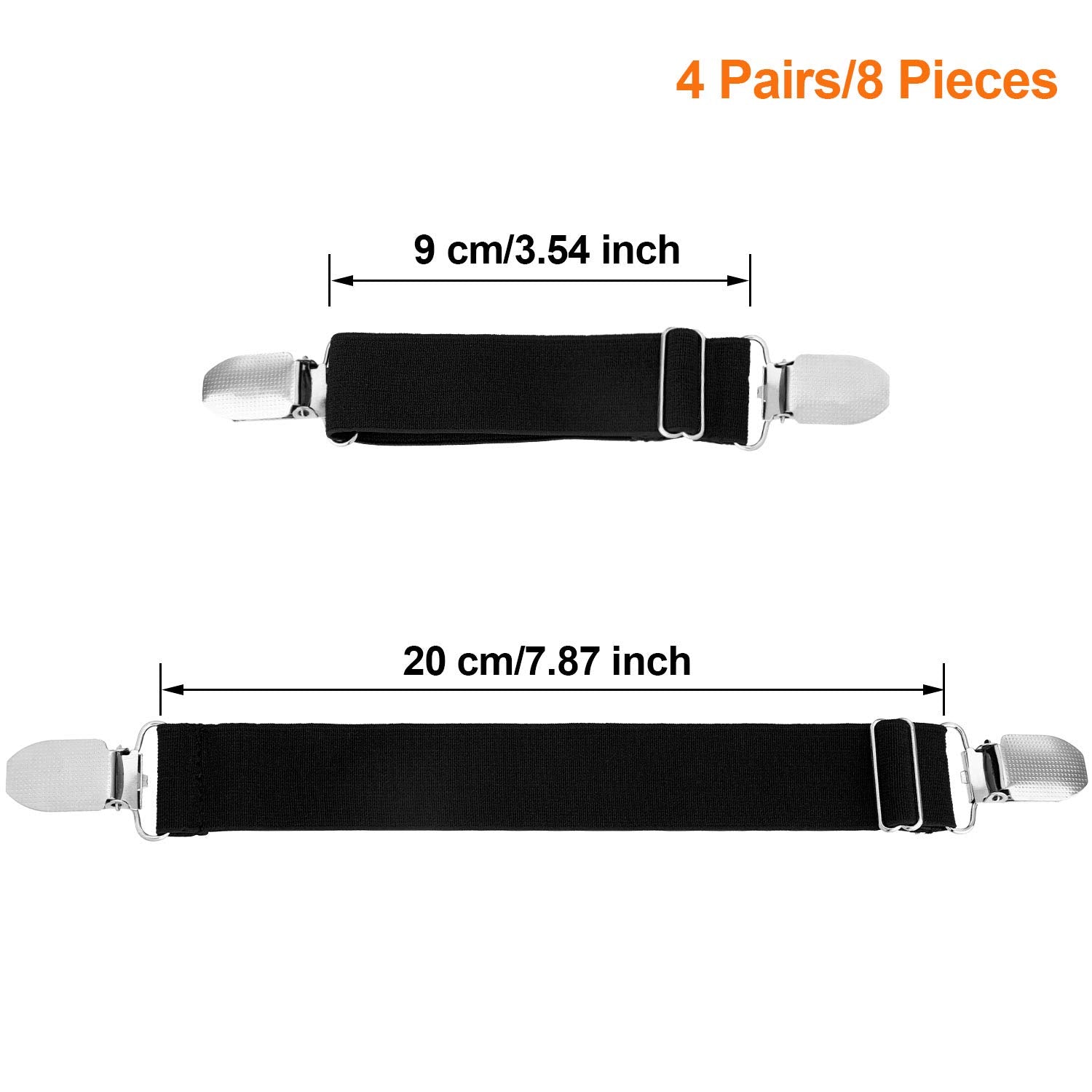 Boao 8 Pieces Elastic Adjustable Boot Straps Clips Pant Stirrups Elastic Leg Straps For Women And Men Favors (Black)