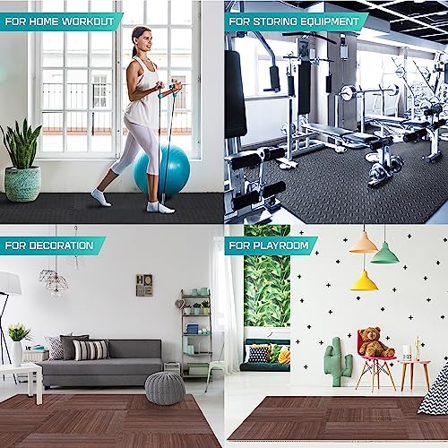 Yes4All 6Lwd Interlocking Eva Borders  Foam Floor Mats For Gym Equipment (24 Grey 6 Pcs), I. 12 Square Feet (12 Tiles) -Walnut W