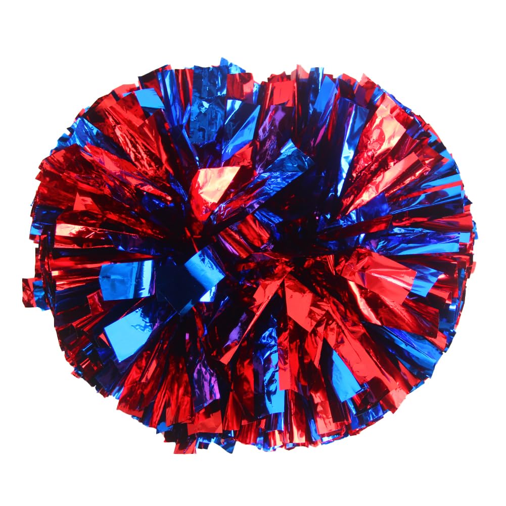Lovecheer 2Pcs Pom Poms Cheerleading Blue And Red Metallic Cheerleader Pom Poms With Handle For Dance Party Sports Spirits