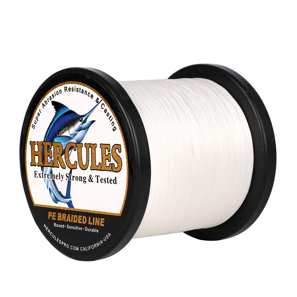 Hercules Braided Fishing Line 2000M 2187Yds 10Lbs-200Lbs Pe Superline 8 Strands (White 15Lb/6.8Kg 0.16Mm)