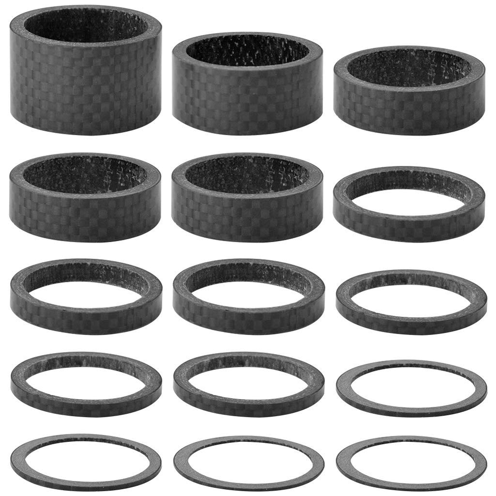 Fengek 15 Pcs Headset Spacer For Bicycle, 7 Sizes Carbon Fiber Road Bicycle Stem Headset Spacers Kit For 1-1/8 Inch Stem, 1Mm 2M