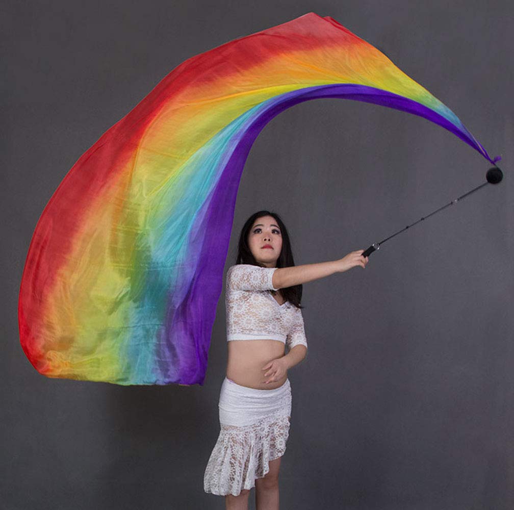 Kikigoal 2Pcs 2.5X0.9M/98.43''X35.43'' Multi-Color Dance Silk Veil Poi (2.5X0.9M/98.43''X35.43'', Pink Yellow Blue)