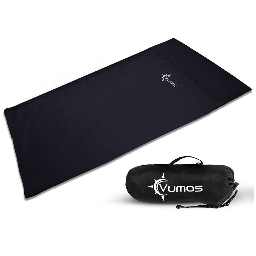 Vumos Sleeping Bag Liner And Camping Sheet - Silk Like Material For Travel - Has Full Length Zipper - Black