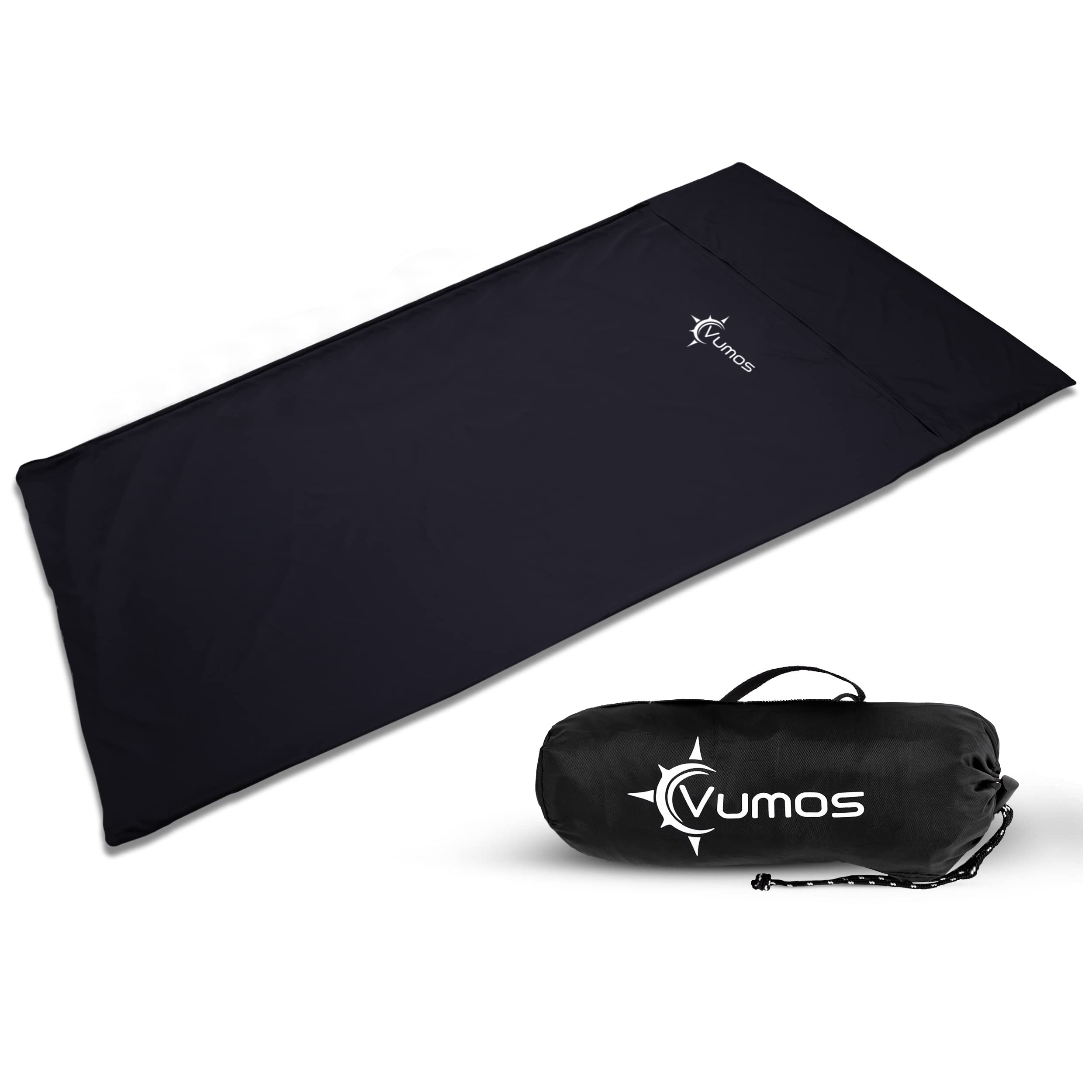 Vumos Sleeping Bag Liner And Camping Sheet - Silk Like Material For Travel - Has Full Length Zipper - Black