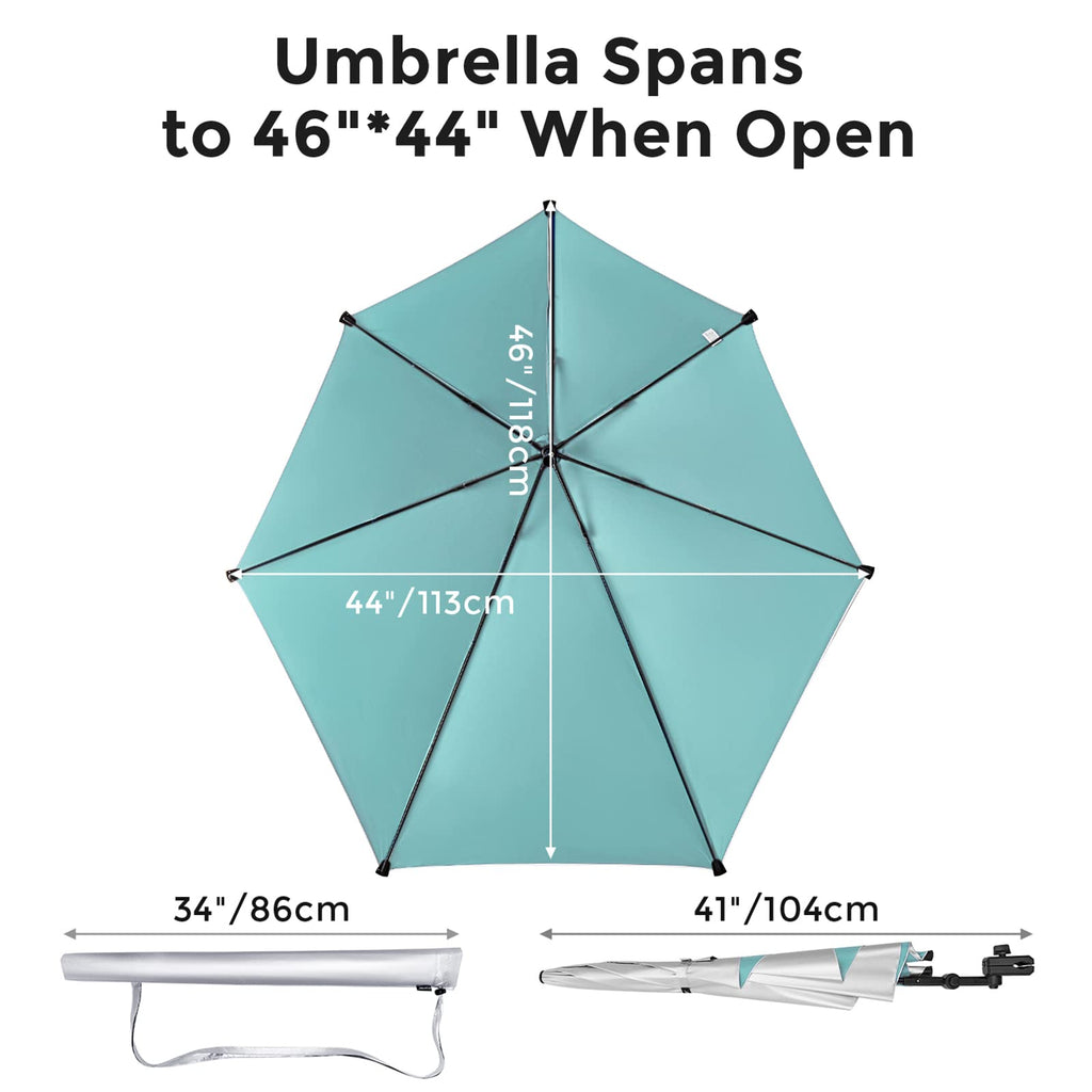 G4Free Upf 50+ Adjustable Beach Umbrella Xl With Universal Clamp For Chair, Golf Bags, Stroller, Wheelchair, Bleacher, Patio(Lak