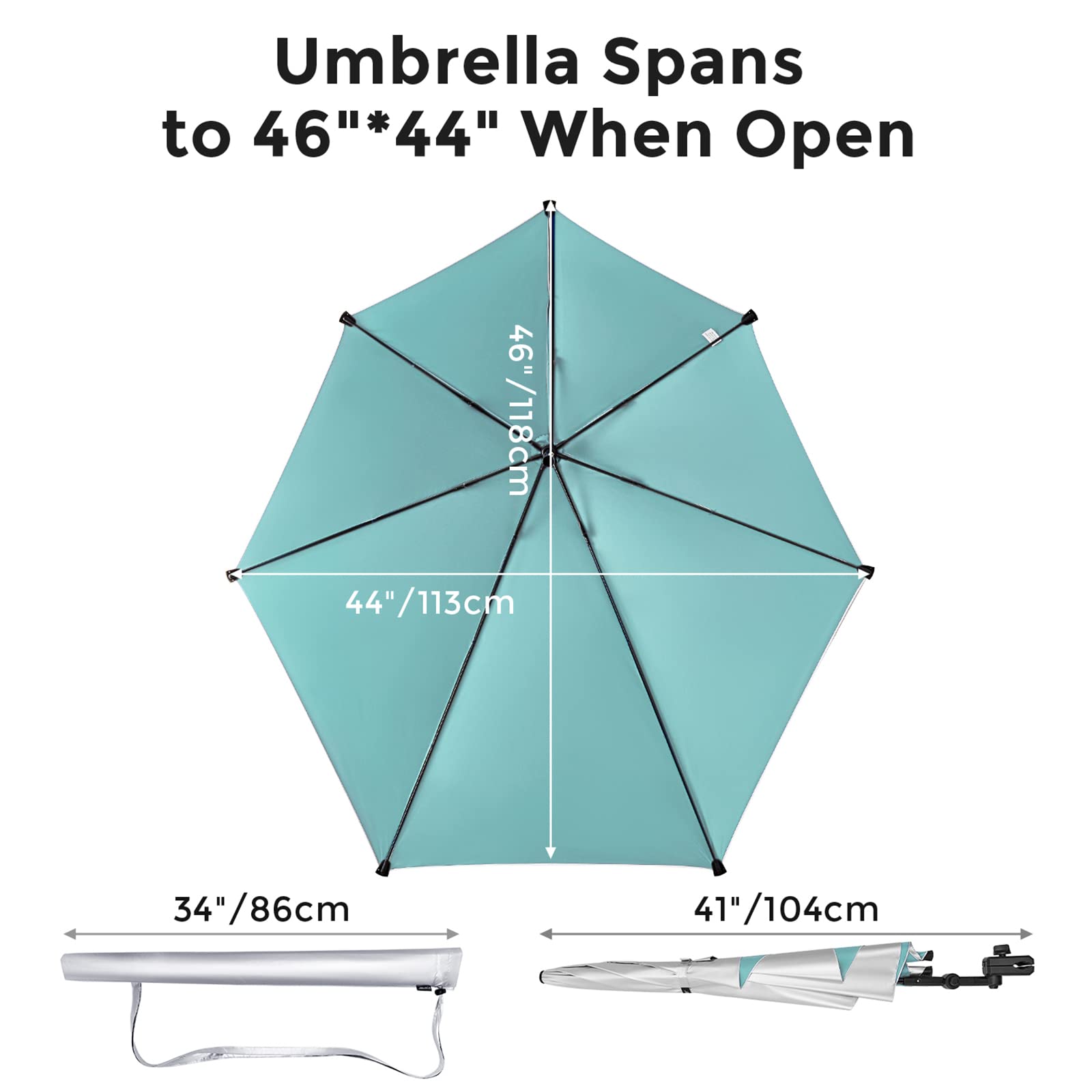 G4Free Upf 50+ Adjustable Beach Umbrella Xl With Universal Clamp For Chair, Golf Bags, Stroller, Wheelchair, Bleacher, Patio(Lak