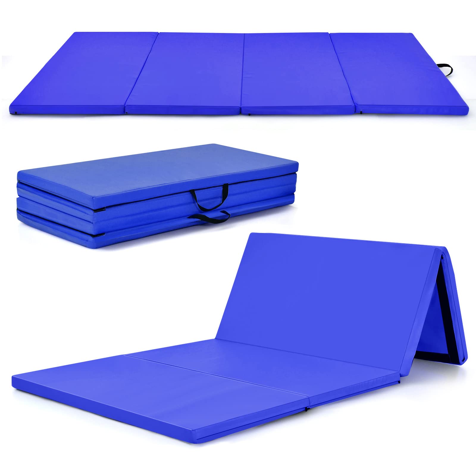 Gymax Gymnastics Mat, 4 X 8 X 2'' Folding Exercise Mat Thick W/Carry Handles & Sturdy Stitching Waterproof Pu Leather Cover, Tum