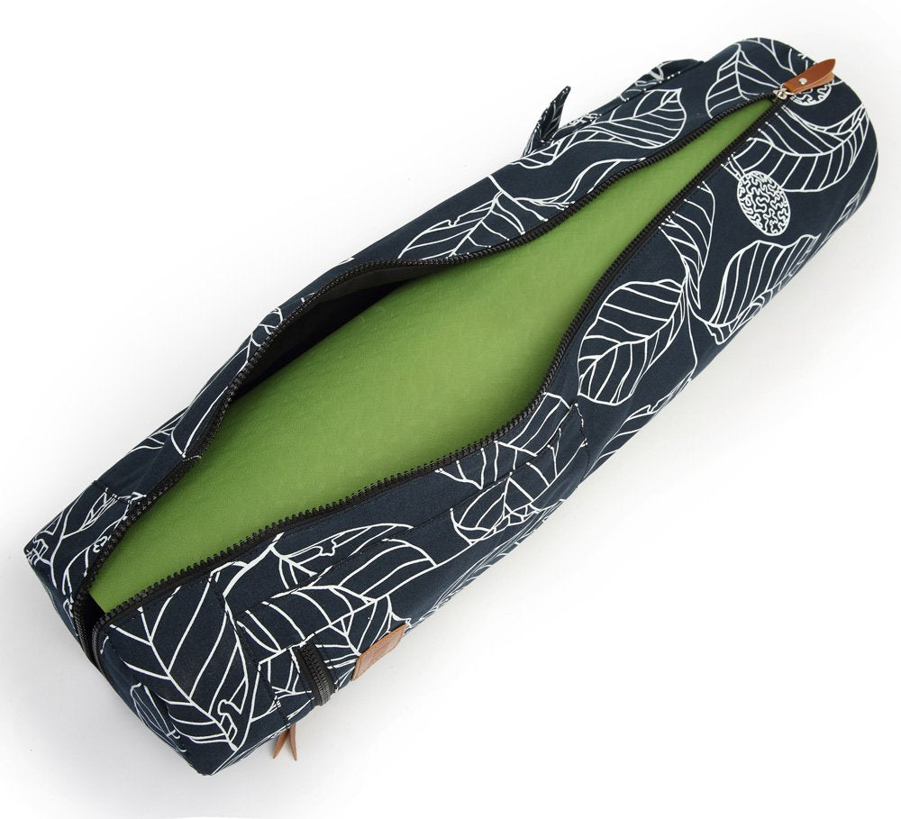 Elenture Full-Zip Exercise Yoga Mat Carry Bag With Multi-Functional Storage Pockets, Black Leaf
