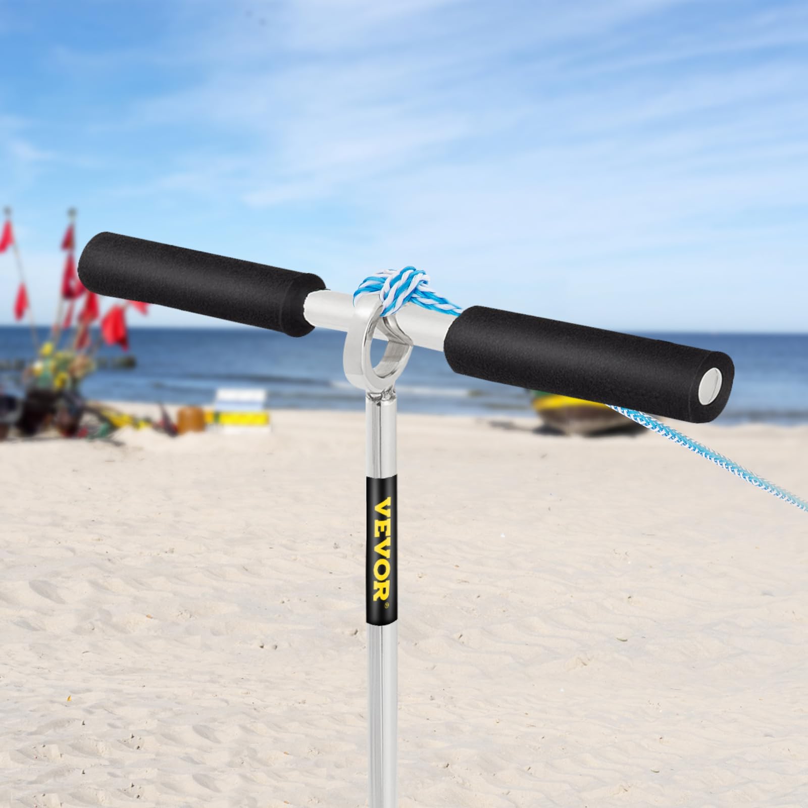 Vevor Sand Anchor, 18'' Length Auger To The Beach And Sandbar, 316 Stainless Steel Screw Anchor W/Removable Handle, Bungee Line
