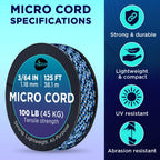 Teceum Micro Paracord - Blue Snake - 1.18 Mm X 125 Ft - Micro Utility Cord - Thin Braided Paracord Rope Nylon Polyester - Wind C