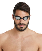 Arena Unisex Cobra Core Swipe Anti-Fog Racing Swim Goggles For Men And Women Polycarbonate Mirror Lens, Silver/Black