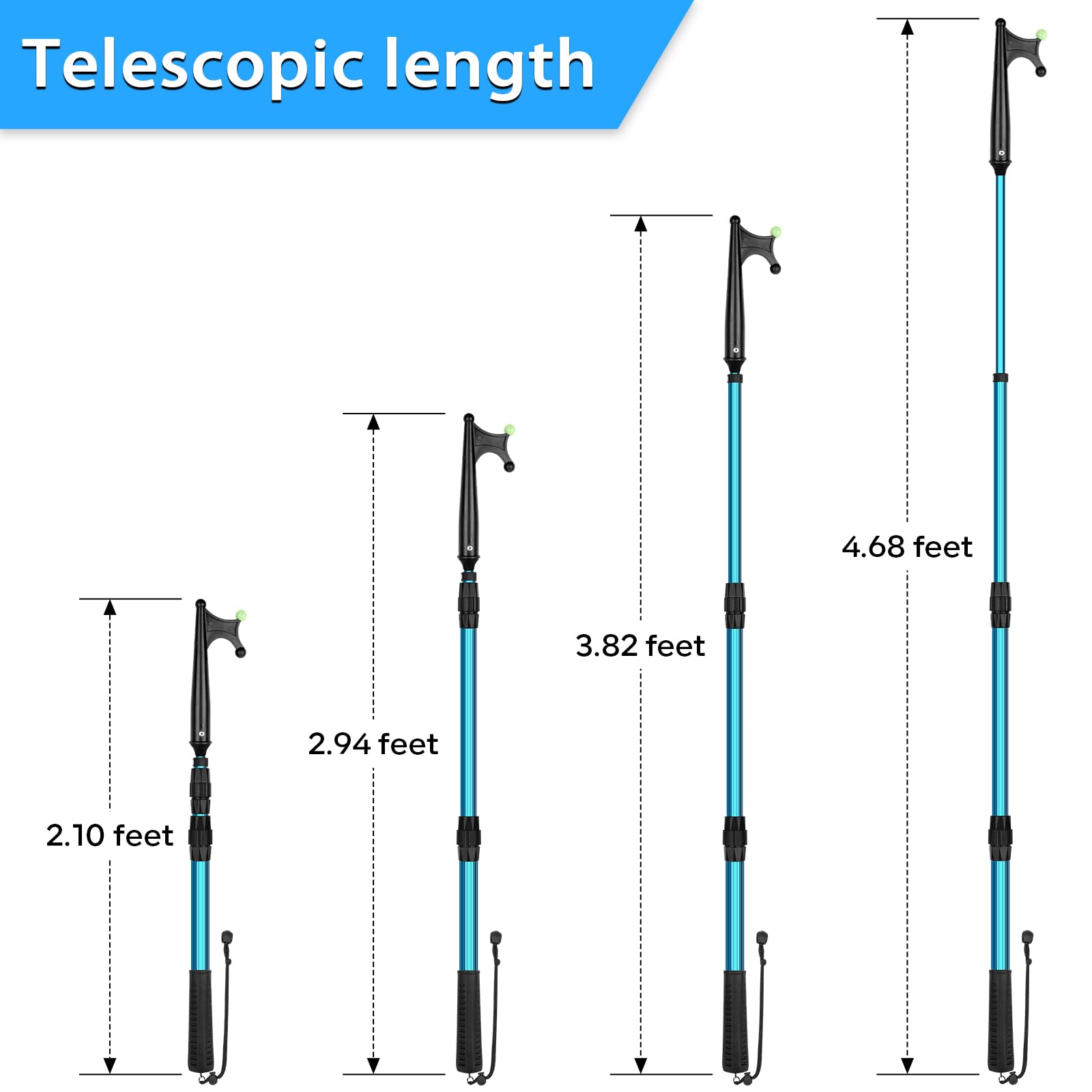 Sanlike Boat Hooks For Docking Extension Pole Hook Telescopic Boat Pole With Luminous Bead, Lightweight Floating, Non-Slip Rubbe