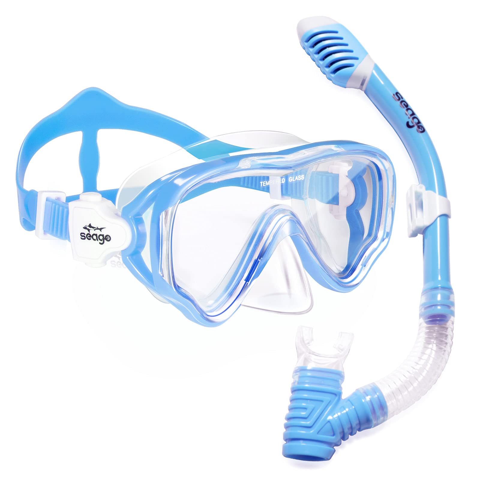 Seago Kids Snorkel Set Dry Top Snorkel Mask Snorkeling Gear for Kids Boys Girls Youth, No Leak Comfy Mouthpiece Anti-Fog 180 Pan
