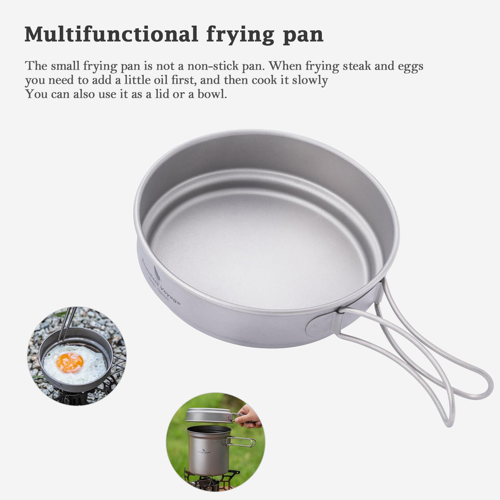 Usharedo Camping Pot Bowl Frying Pan Mess Kit Titanium Pot Pan Set With Folding Handle Outdoor Cookware Ti1585B