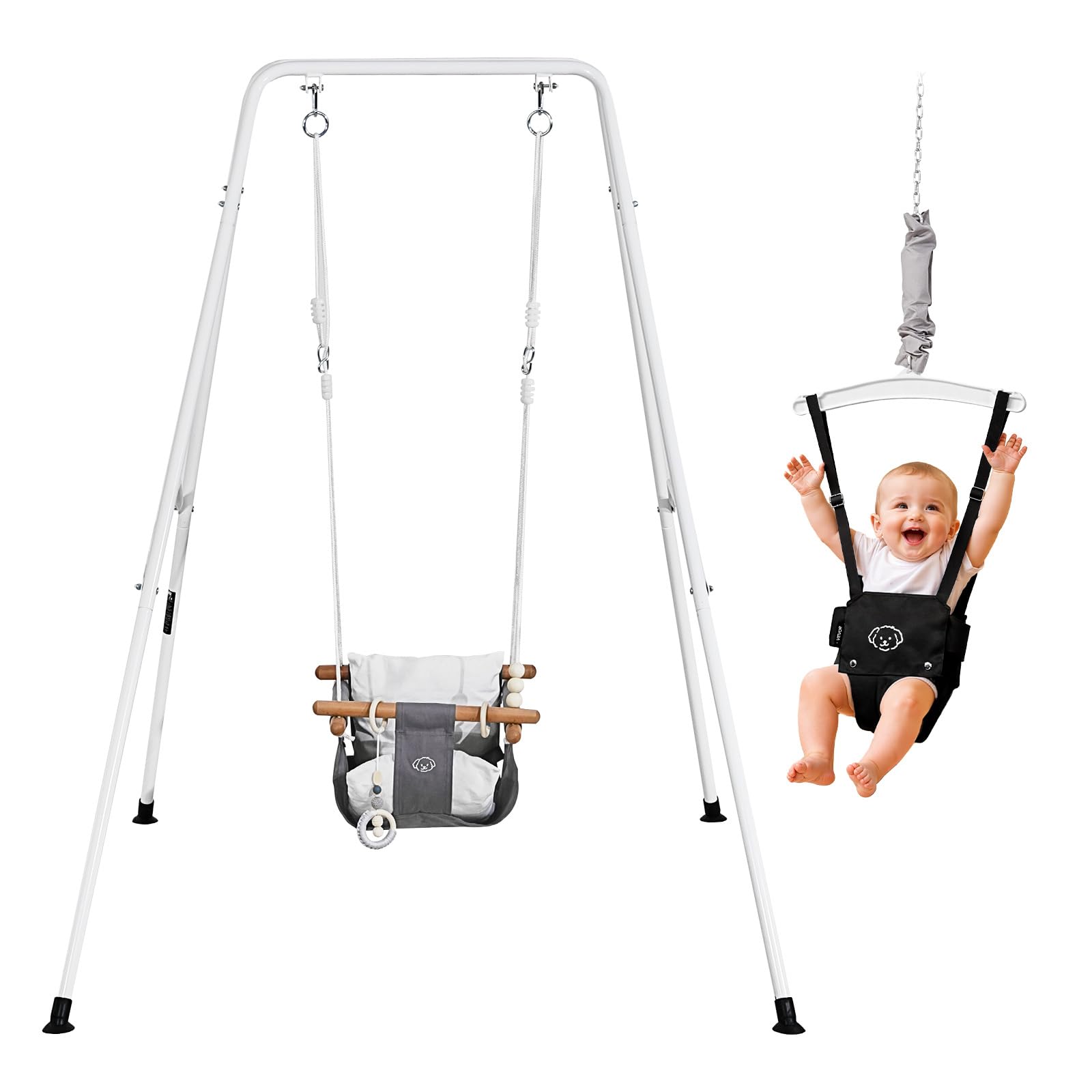 VEVOR Toddler Swing and Jumper, 2 in 1 Swing Set and Bouncer, Soft Cushion with Foldable A-Frame Metal Stand, Heavy-Duty Thick R