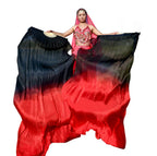 Kikigoal 1 Pair(Leftright) Women Real Silk Belly Dance Fan Veil, Length 180Cm Width 90Cm (Gradual Red)