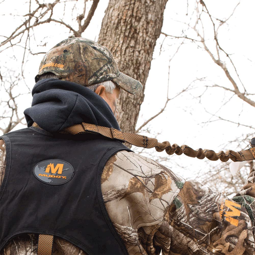 Muddy Hunting Tree Stand Safety Systems Lightweight Padded Nylon Quick-Release Crossover Harness Combo, Small/Medium