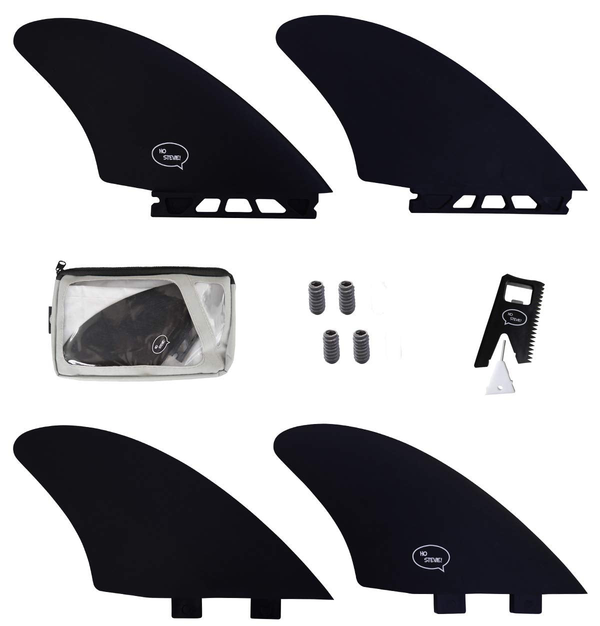 Surfboard Twin Fins (2 Fins) - Keel Fins For Fish Surf Boards [Twin Tab Or Single Tab Sizes] (Black, Single Tab)