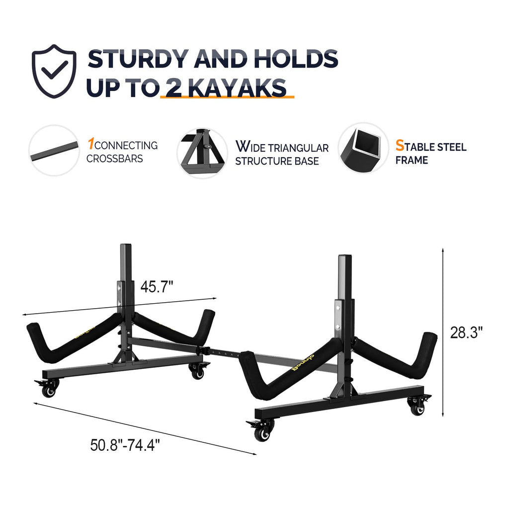 Bonnlo Freestanding Kayak Stand for Canoe, Boat, Paddle Board, SUP, Surfboard - Indoor/Outdoor Storage, Lockable Wheels, Adjusta