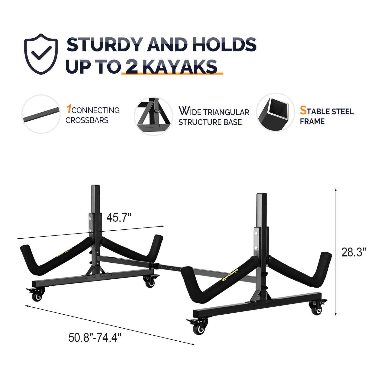 Bonnlo Freestanding Kayak Stand for Canoe, Boat, Paddle Board, SUP, Surfboard - Indoor/Outdoor Storage, Lockable Wheels, Adjusta