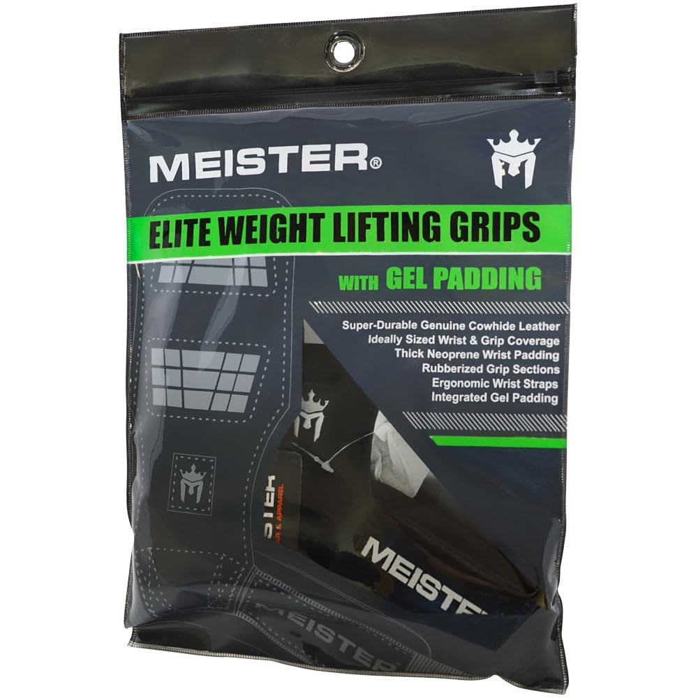 Meister Elite Leather Weight Lifting Grips W/Gel Padding (Pair) - X-Small