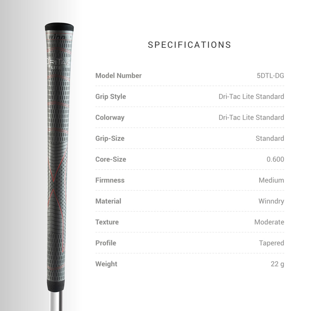 Winn Dri-Tac Lite Standard Golf Grip - The Ultimate In Winn Technology - Tacky, All-Weather Playability - Winndry Polymer - Redu