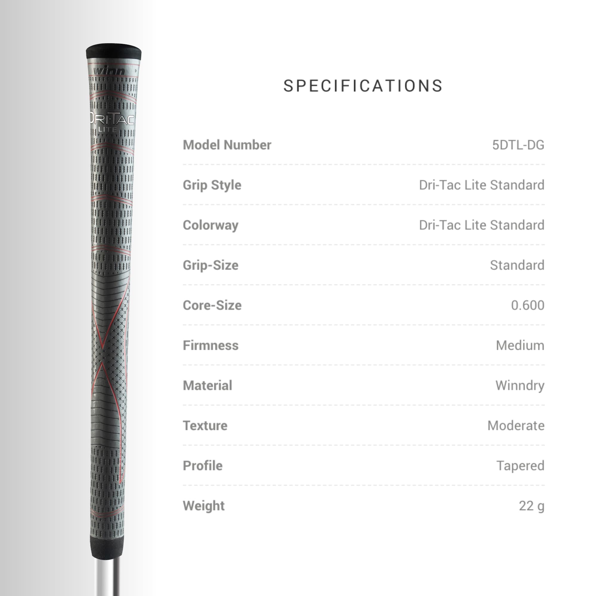 Winn Dri-Tac Lite Standard Golf Grip - The Ultimate In Winn Technology - Tacky, All-Weather Playability - Winndry Polymer - Redu
