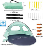Nxone Beach Tent Sun Shade Shelter For 2-3 Person With Uv Protection, Extended Floor, 3 Mesh Roll Up Windows & 8.0Mm Fiberglass