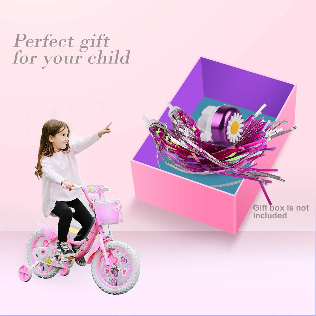 U-Lian Kids Purple Streamers And Bike Bell For Girls-1 Pack Flower Bicycle Bell With 2 Pack Handlebar Streamers Scooter Tassels