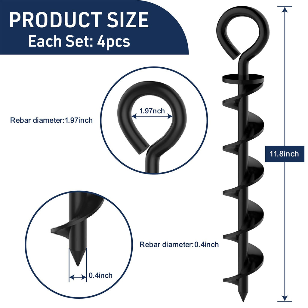 Eurmax Usa Canopy Tent Stakes Dog Tie Out Stakes Corkscrew Shape Steel Trampoline Stakes With Iron Rod Installation Tool & 4 Win