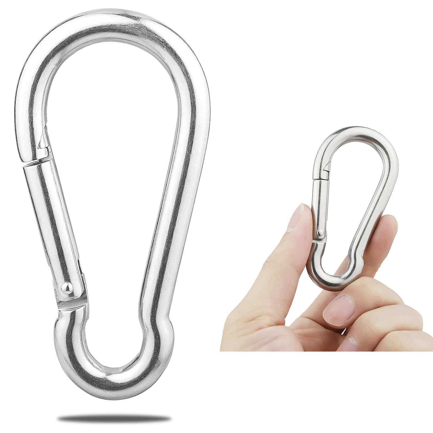 Grandbuy 3.15 Inch Large Spring Snap Hook Carabiner, 304 Stainless Steel Snap Hook Heavy Duty Carabiner Clip, Stainless Steel Sp