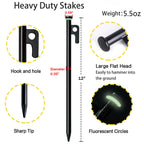 Tent Stake With Hammer, 12-Pack 12In Heavy Duty Tent Stakes + 10In Tent Stakes Hammer+Storage Pouch, Forged Steel Tent Stakes Fo