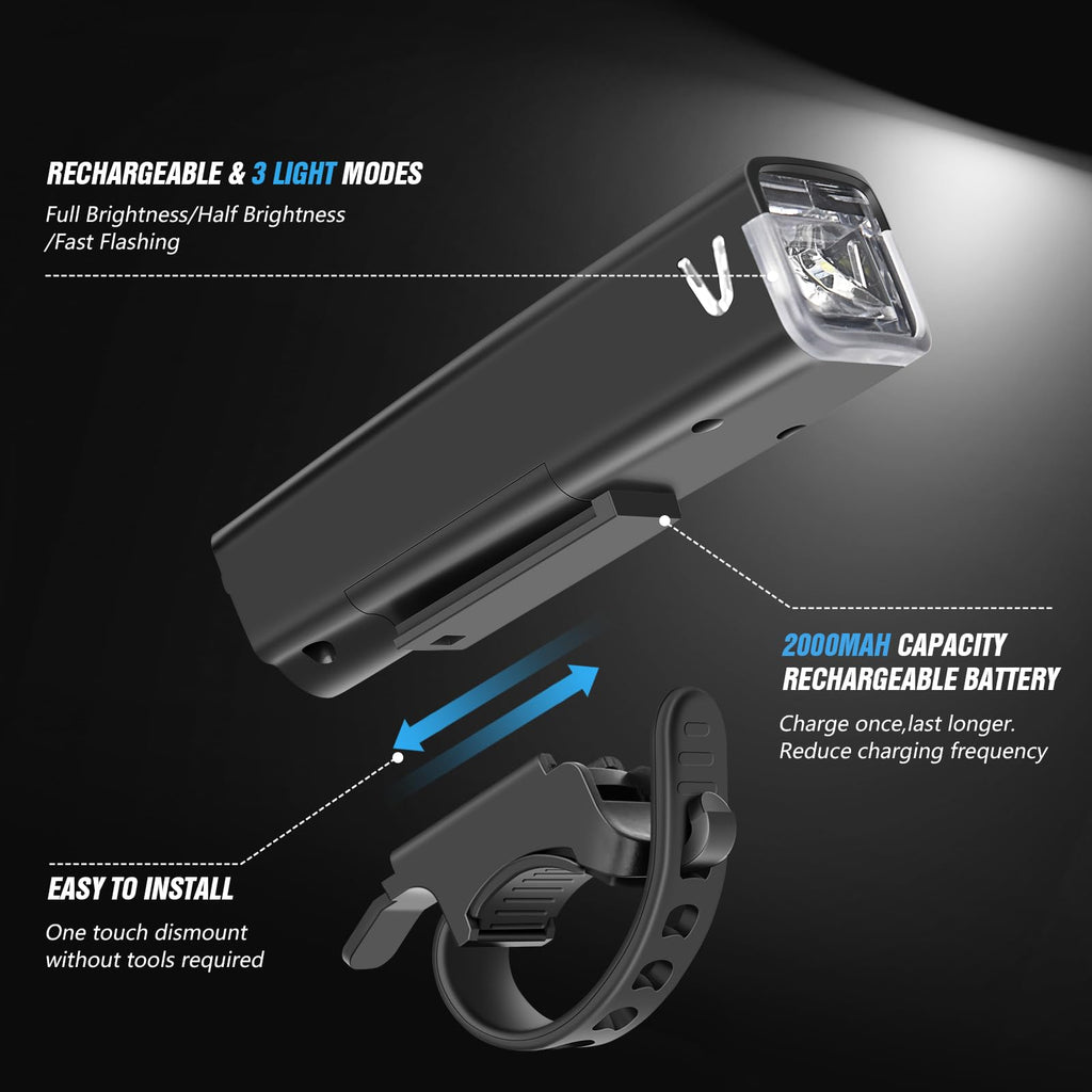 Wgge Ultra Bright Usb Rechargeable Bike Light Set,Powerful Bicycle Front Headlight And Back Taillight,Easy To Install For Night