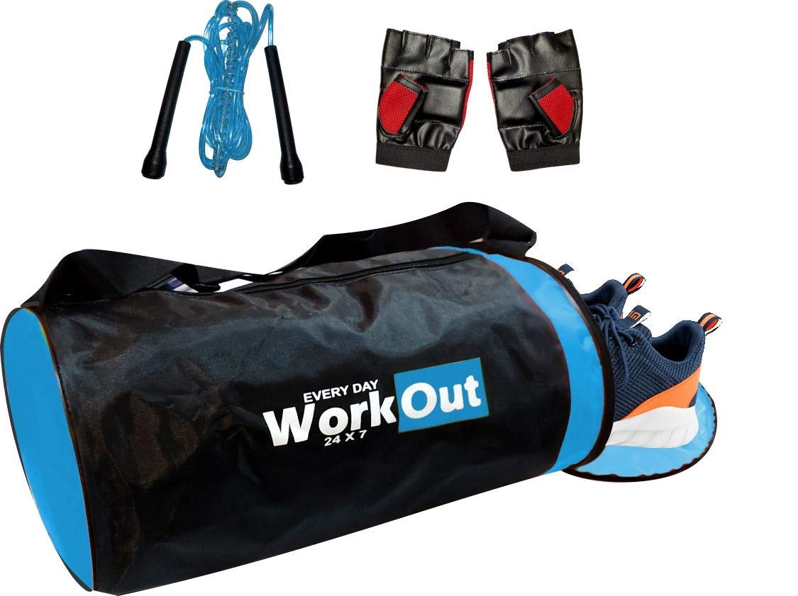 Jupiter Gym Bag Blue Combo With Gloves And Skipping Rope